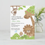 サファリのジャングルのベビーのAnimailsのベビーシャワーの招待状 招待状 (スタンド正面)