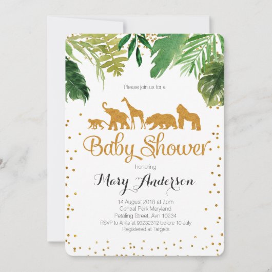 サファリのジャングルのベビーシャワーの招待状 招待状 (正面)