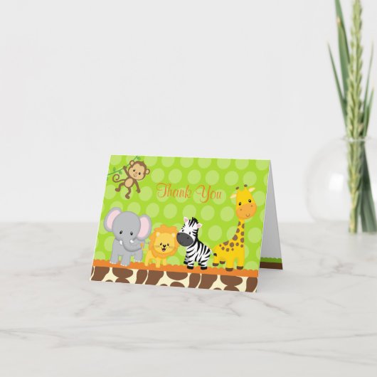 サファリのジャングルの動物がカードを読んでくれてありがとう サンキューカード (正面)
