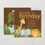 サファリのジャングルの動物の子供の誕生日のパーティの招待状 招待状 (正面/裏面)
