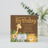 サファリのジャングルの動物の子供の誕生日のパーティの招待状 招待状 (スタンド正面)