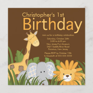 サファリのジャングルの動物の子供の誕生日のパーティの招待状 招待状