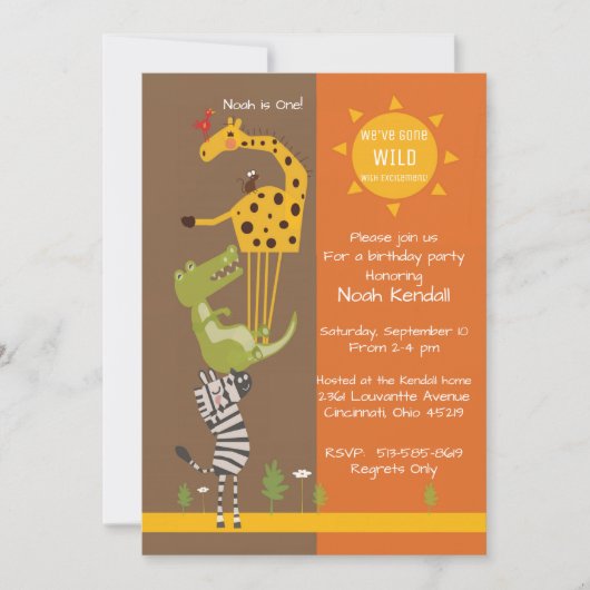 サファリのジャングルの動物の誕生日のパーティの招待状 招待状 (正面)