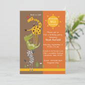 サファリのジャングルの動物の誕生日のパーティの招待状 招待状 (スタンド正面)