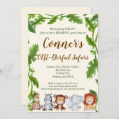 サファリのジャングルの動物の誕生日のパーティの招待状 招待状 (正面/裏面)