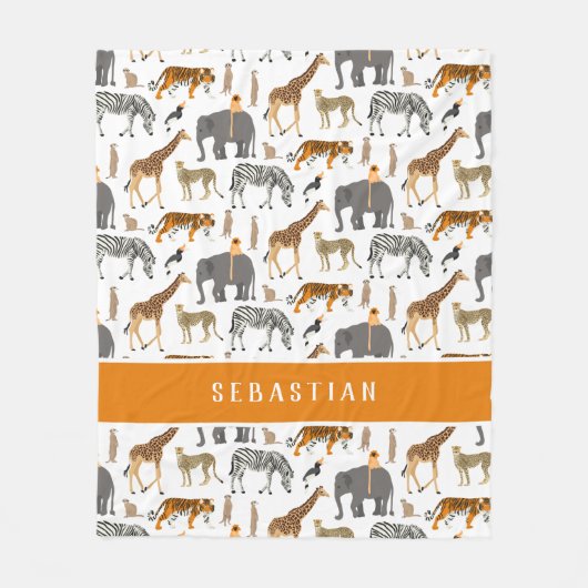 サファリのジャングル動物に名前を付けよう フリースブランケット (正面)