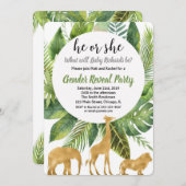サファリのジャングル動物のジェンダーが招待を明らかにする 招待状 (正面/裏面)