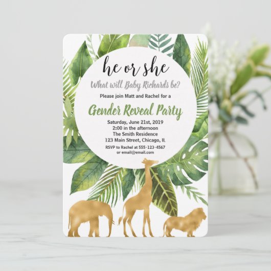 サファリのジャングル動物のジェンダーが招待を明らかにする 招待状 (スタンド正面)