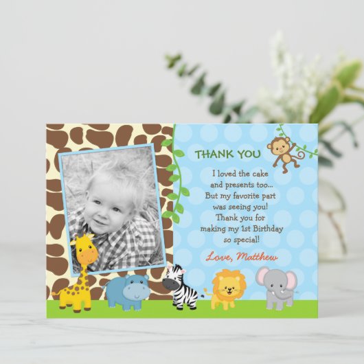 サファリのジャングル動物の誕生日はメッセージカード感謝していしています サンキューカード (スタンド正面)