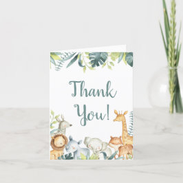 サファリのジャングル動物ゾウのキリンの水色 サンキューカード