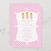 サファリのバレリーナのピンクの水玉模様 招待状 (正面/裏面)