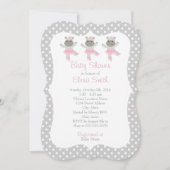 サファリのバレリーナの灰色の水玉模様のベビーシャワー 招待状 (正面)