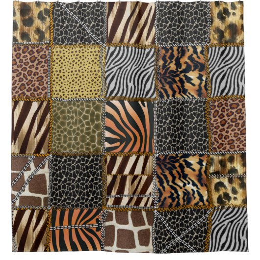 サファリのパッチワークのシャワー・カーテン シャワーカーテン (正面)