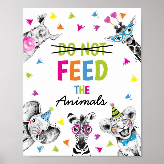 サファリのパーティー動物食べ物を与えが動物のサインを出さない ポスター (正面)