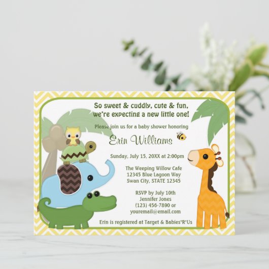 サファリのベビーのベビーシャワーの招待動物 招待状 (スタンド正面)