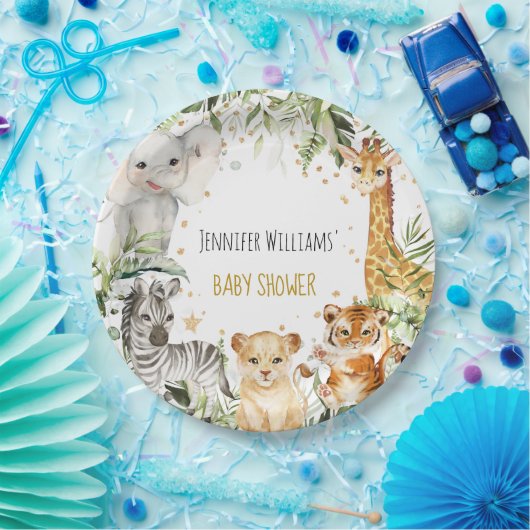 サファリのベビーアニマルのベビーシャワー ペーパープレート (パーティー)