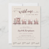 サファリのベビーアニマルズトレインニュートラルベビーシャワー 招待状 (正面)