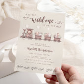 サファリのベビーアニマルズトレインニュートラルベビーシャワー 招待状