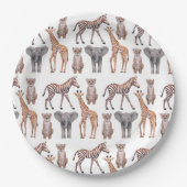 サファリのベビーアニマルパターン ペーパープレート (正面)