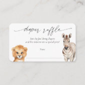 サファリのベビーアニマル男の赤ちゃんシャワーおむつラッフル エンクロージャーカード (正面)