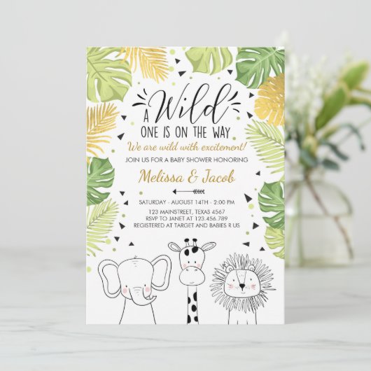 サファリのベビーシャワーの招待の動物園の野生のジャングル動物 招待状 (スタンド正面)