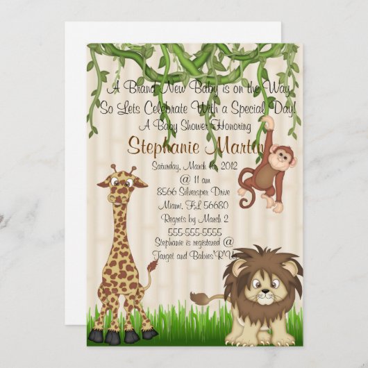 サファリのベビーシャワーの招待状 招待状 (正面/裏面)