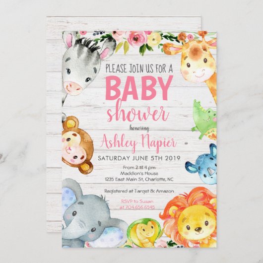 サファリのベビーシャワーの招待 招待状 (正面/裏面)