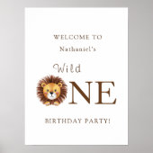 サファリのワイルドワン 1歳の誕生日ウェルカムサイン ポスター (正面)