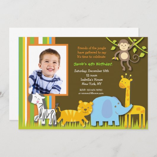 サファリの写真の誕生日の招待状 招待状 (正面/裏面)