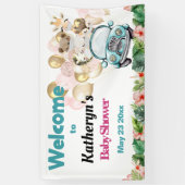 サファリの動物がベビーシャワーでドライブWELCOME Banne 横断幕 (縦)