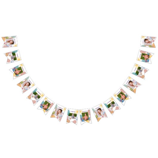 サファリの動物が毎月カスタマイズ可能な写真 バンティングフラッグ (全)