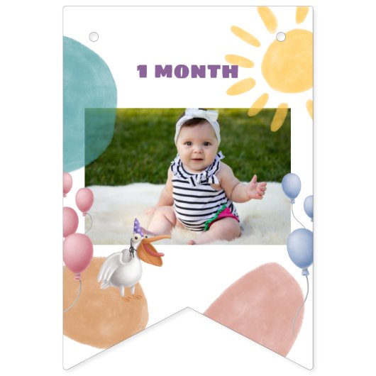 サファリの動物が毎月カスタマイズ可能な写真 バンティングフラッグ (第2の旗)