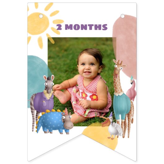 サファリの動物が毎月カスタマイズ可能な写真 バンティングフラッグ (第3の旗)