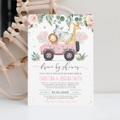 サファリの動物が赤ちゃんシャワーガールをドライブ 招待状