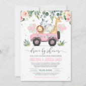 サファリの動物が赤ちゃんシャワーガールをドライブ 招待状 (正面)