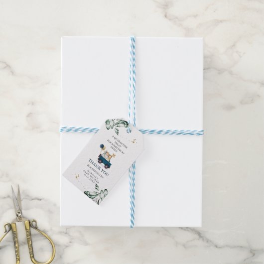 サファリの動物が赤ちゃんシャワー緑の金ゴールド ギフトタグ (より糸付き)