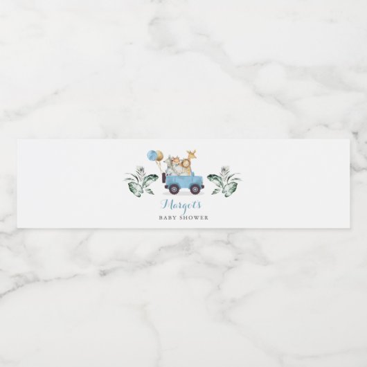 サファリの動物が赤ちゃんシャワー緑の金ゴールド ペットボトルラベル (シングルラベル)