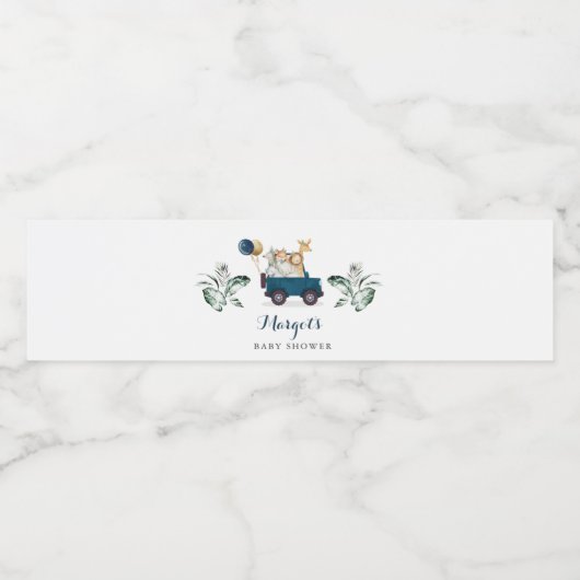 サファリの動物が赤ちゃんシャワー緑の金ゴールド ペットボトルラベル (シングルラベル)