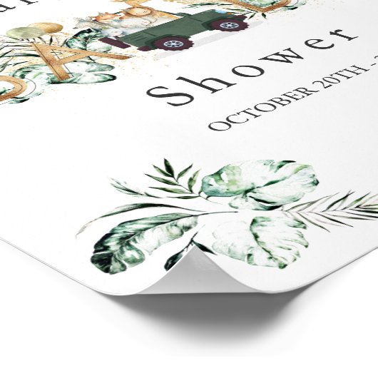 サファリの動物が赤ちゃんシャワー緑の金ゴールド ポスター (角)