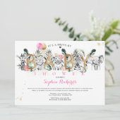 サファリの動物が赤ちゃんシャワー緑の金ゴールド 招待状 (スタンド正面)