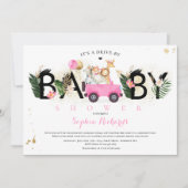 サファリの動物が赤ちゃんシャワー緑の金ゴールド 招待状 (正面)