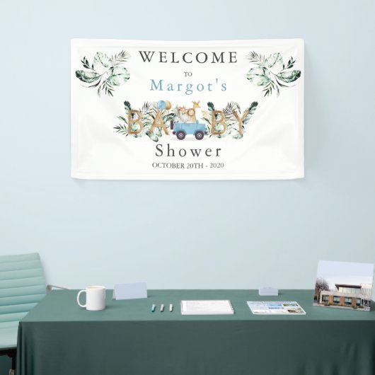 サファリの動物が赤ちゃんシャワー緑の金ゴールド 横断幕 (トレードショー)