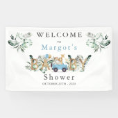 サファリの動物が赤ちゃんシャワー緑の金ゴールド 横断幕 (横)