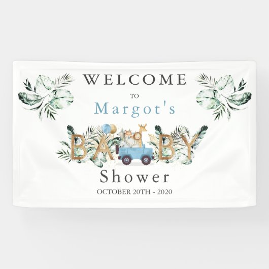 サファリの動物が赤ちゃんシャワー緑の金ゴールド 横断幕 (横)