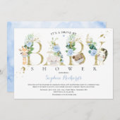 サファリの動物が赤ちゃんシャワー緑の青でドライブ 招待状 (正面/裏面)