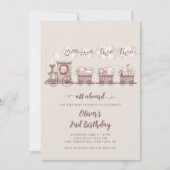 サファリの動物たちがトレインで2歳の誕生日 招待状 (正面)