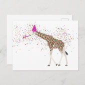 サファリの動物たちとパーティーするキリン シーズンポストカード (正面/裏面)