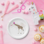 サファリの動物たちとパーティーするキリン ペーパープレート (パーティー)