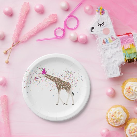 サファリの動物たちとパーティーするキリン ペーパープレート (パーティー)