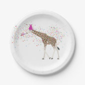 サファリの動物たちとパーティーするキリン ペーパープレート (正面)